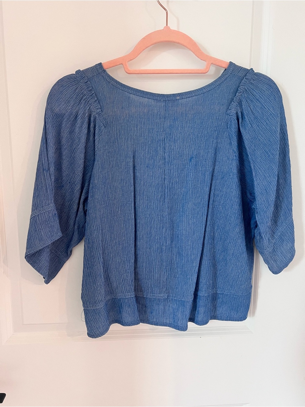 Zara Blue Puff-Sleeve Textured Blouse - Picture 5 of 6